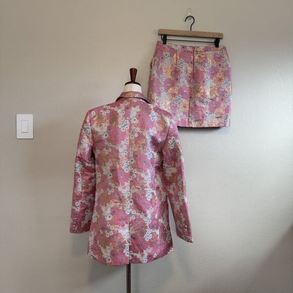 Asos Floral Metalic Set Blazer and Mini Skirt Size 4 Size 6 - Picture 5 of 6